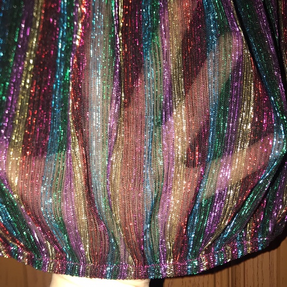 Windsor Black & Rainbow Striped Glitter Lux Off The Shoulder Cropped Blouse - Picture 11 of 14